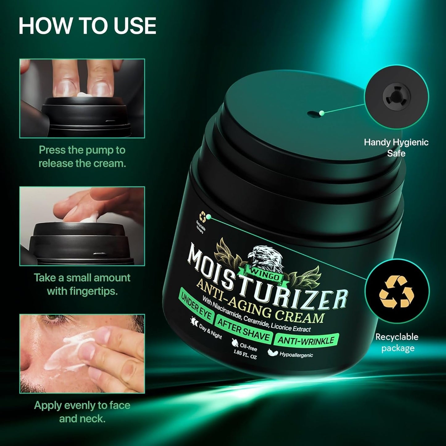 Wingo Mens Face Moisturizer Anti-Aging Cream 55ml - Oil-Free Quick Absorbing Moisture