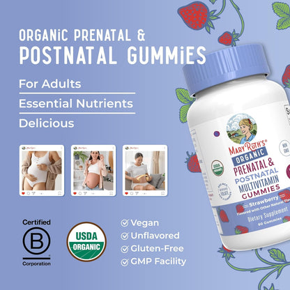 Natural Prenatal Postnatal Gummy Vitamins with Folic Acid
