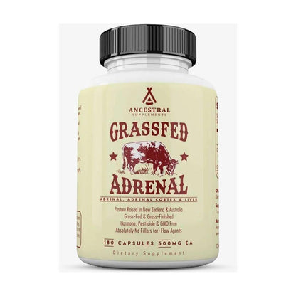Pure Grass Fed Beef Adrenal Supplements - 180 Capsules Natural Energy - Mycosmeticslondon