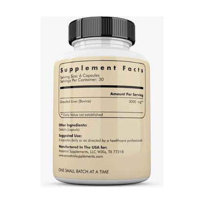 Pure Beef Liver Supplements - 180 Capsules Natural Energy Booster