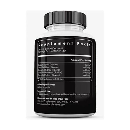 Natural Beef Organ Supplements - 180 Capsules