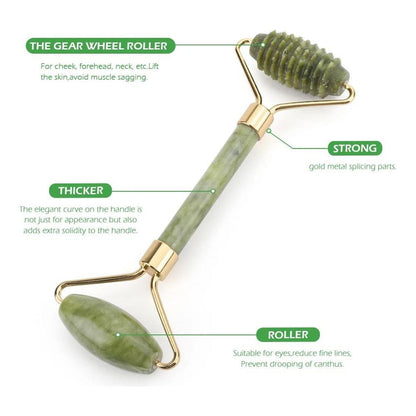 Natural Face Roller Massager Kit with Jade Stone Tool