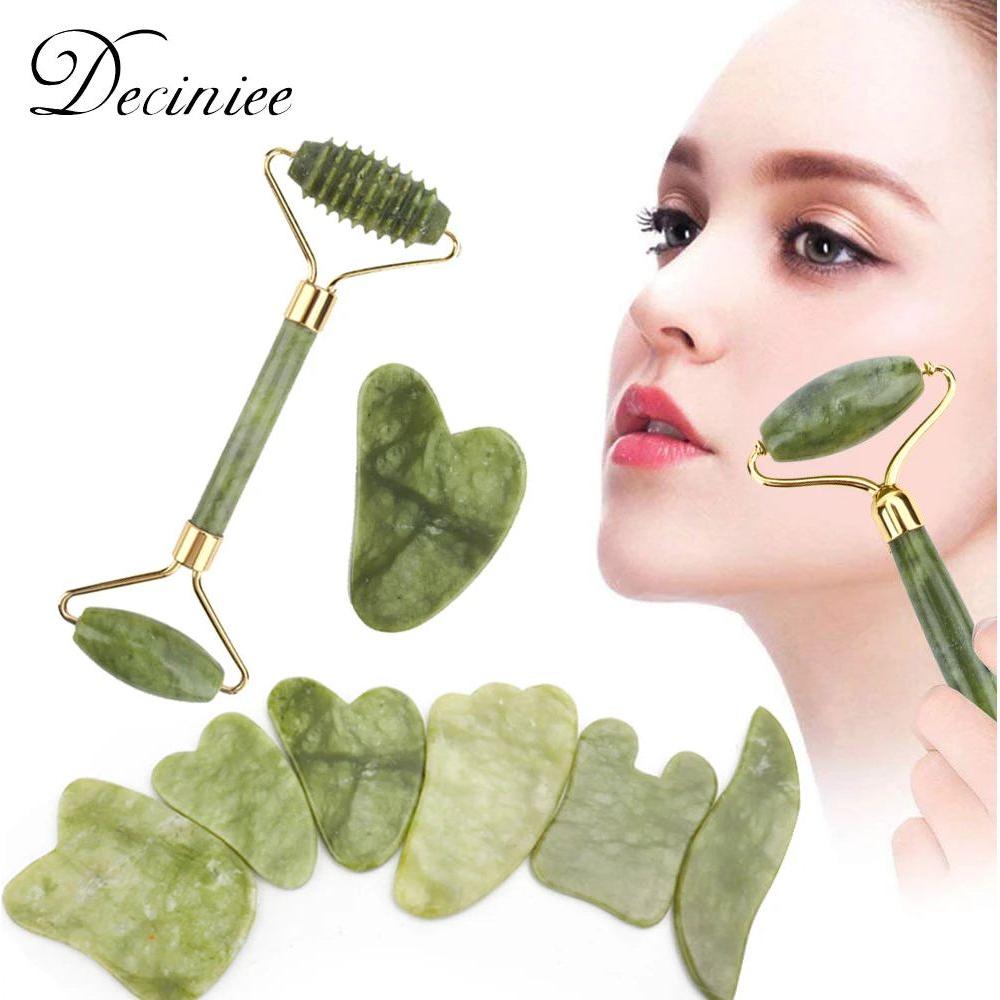 Natural Face Roller Massager Kit with Jade Stone Tool