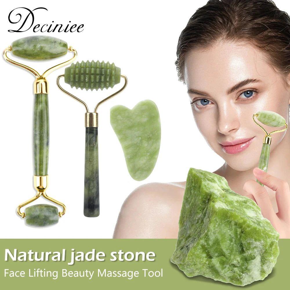 Natural Face Roller Massager Kit with Jade Stone Tool