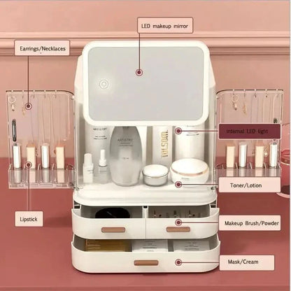 Compact LED Makeup Storage Case with Light & Fan