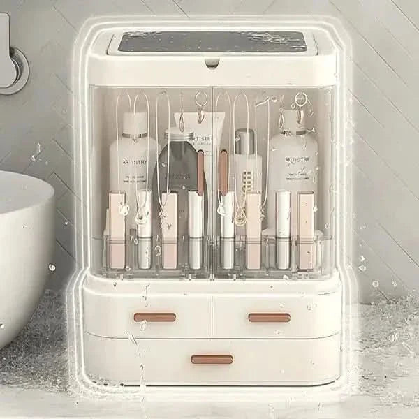 Compact LED Makeup Storage Case with Light & Fan