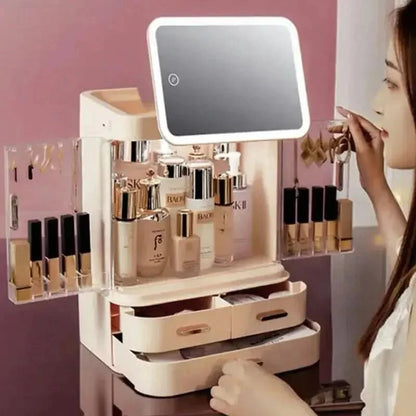 Compact LED Makeup Storage Case with Light & Fan