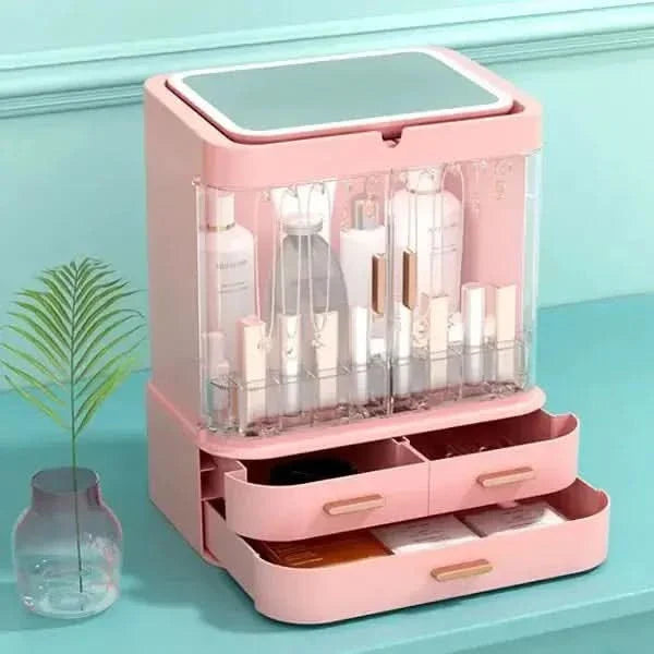 Compact LED Makeup Storage Case with Light & Fan