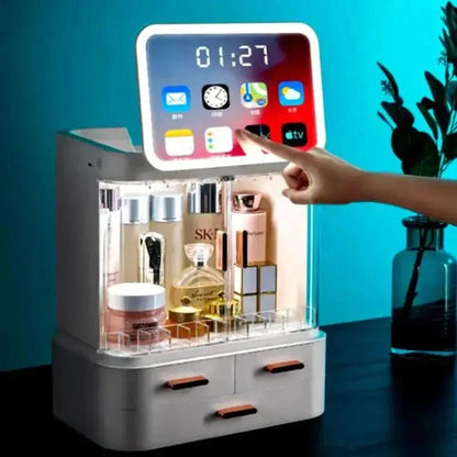 Compact LED Makeup Storage Case with Light & Fan