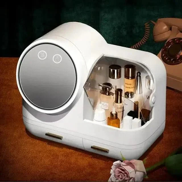 Compact LED Makeup Storage Case with Light & Fan