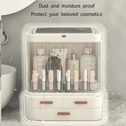 Compact LED Makeup Storage Case with Light & Fan