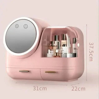 Compact LED Makeup Storage Case with Light & Fan