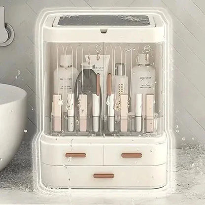 Compact LED Makeup Storage Case with Light & Fan