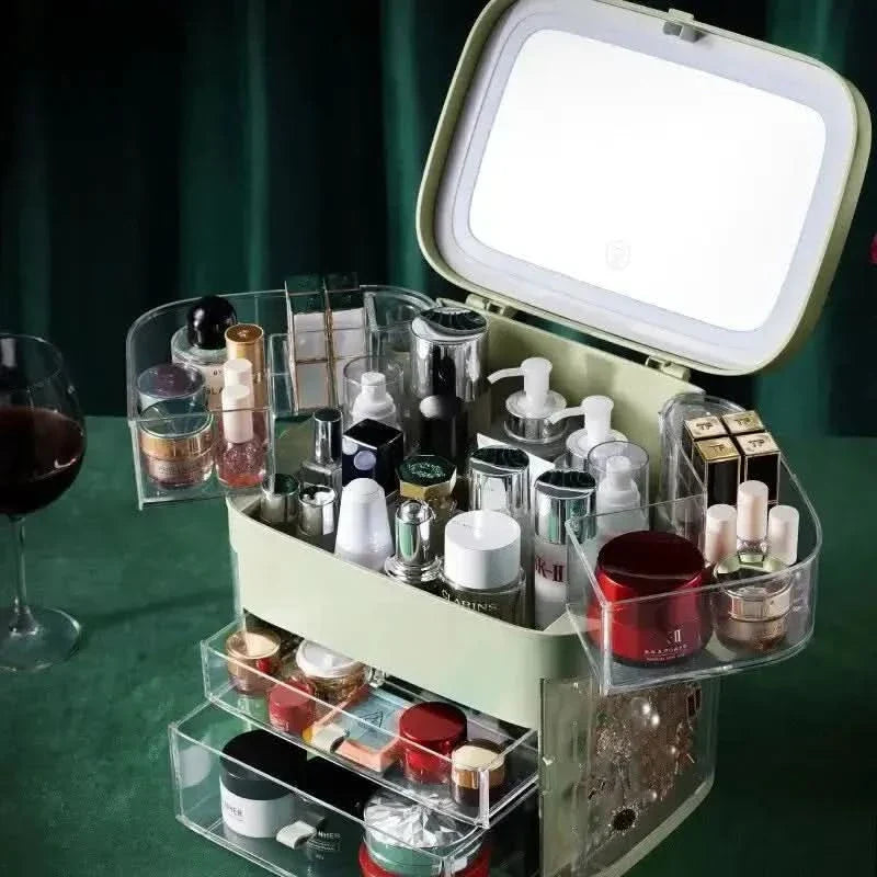 Illuminated Vanity Makeup Mirror Organizer