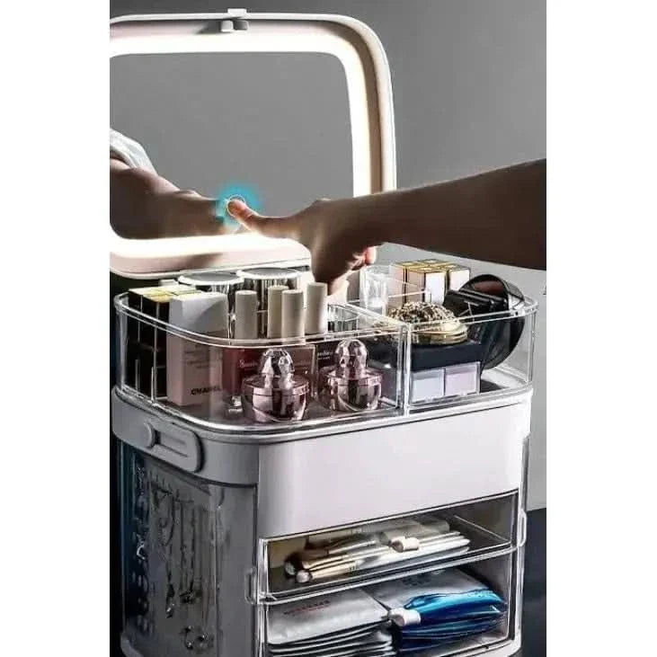 Illuminated Vanity Makeup Mirror Organizer