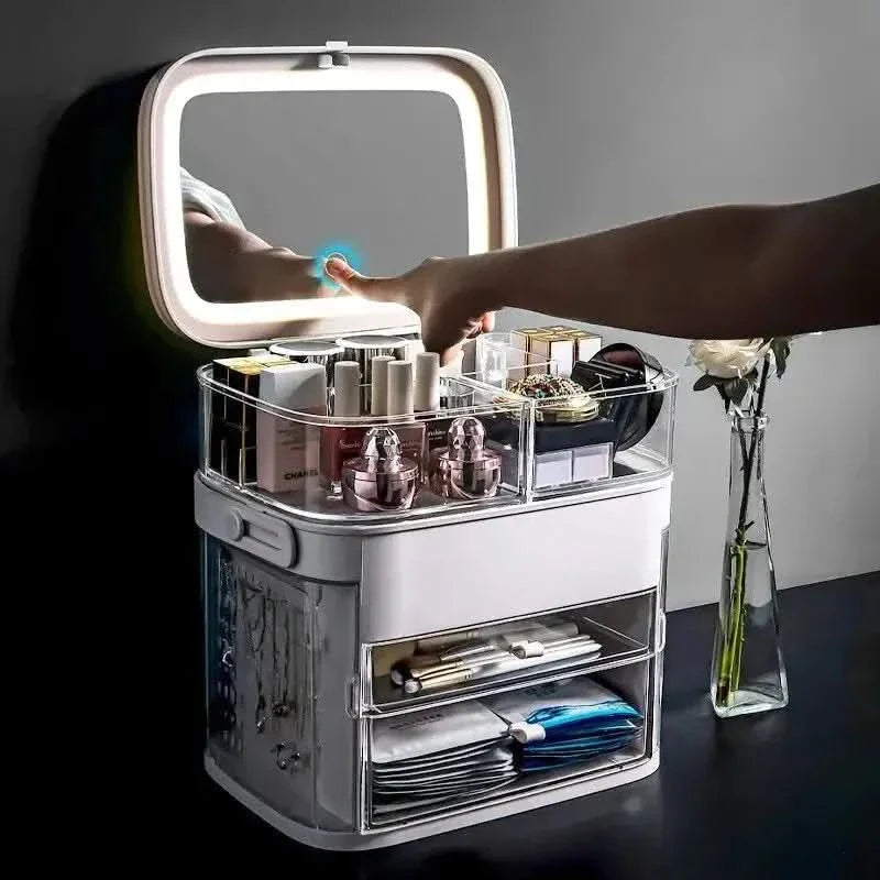 Illuminated Vanity Makeup Mirror Organizer