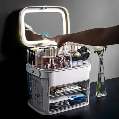 Illuminated Vanity Makeup Mirror Organizer
