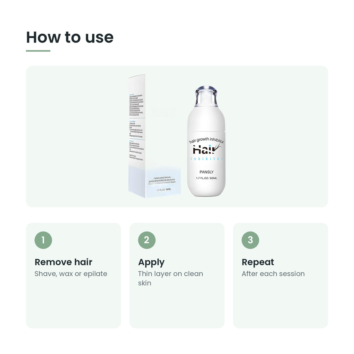 How to use the post-hair removal aftercare: remove hair, apply, repeat