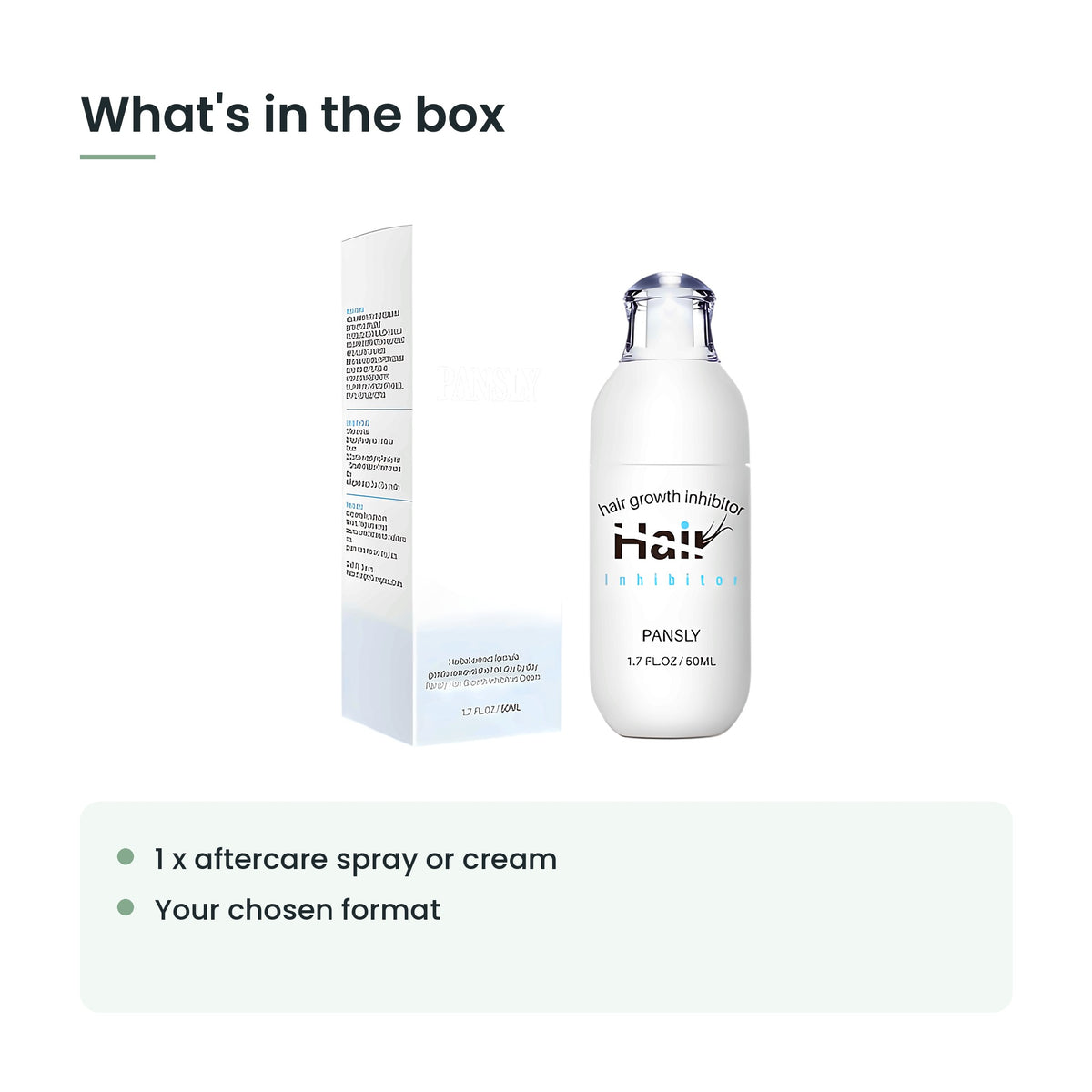 What's in the box: 1 x aftercare spray or cream, your chosen format