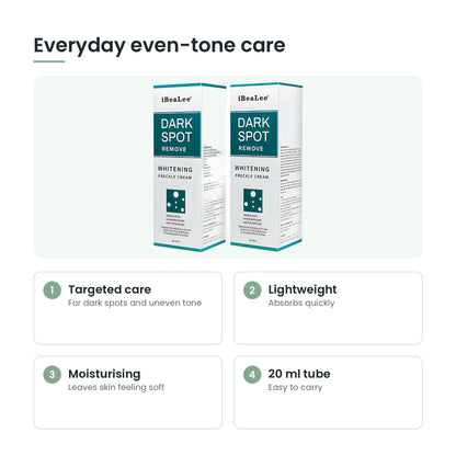 Dark spot cream key features: targeted care, lightweight, moisturising, 20 ml tube