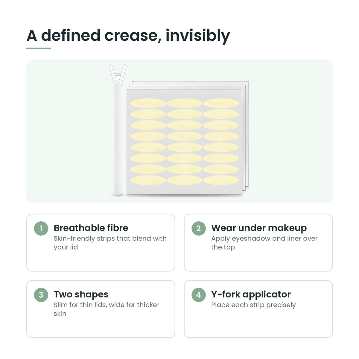 Eyelid tape key features: breathable, invisible, two shapes, applicator