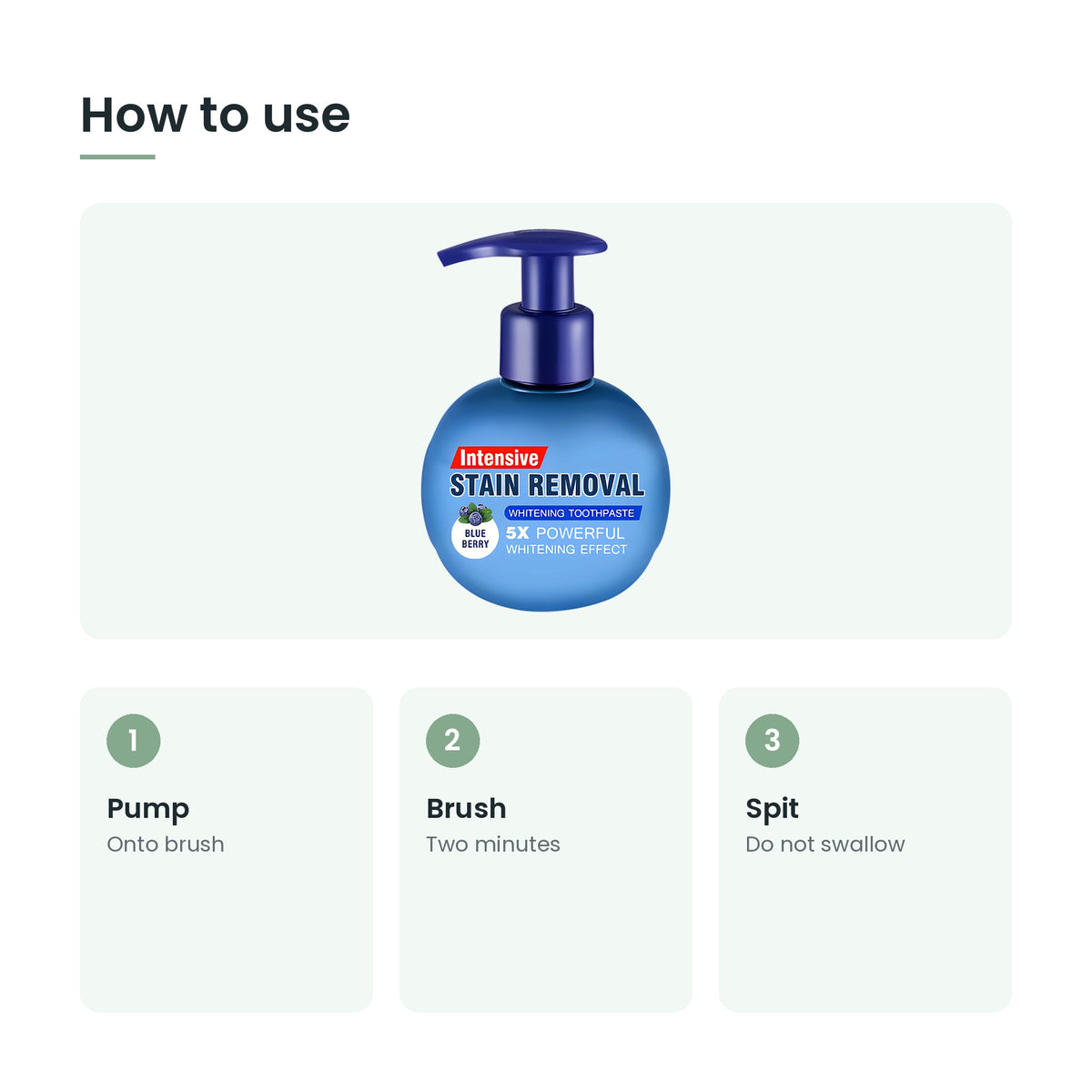 How to use the stain removal toothpaste: pump, brush, spit
