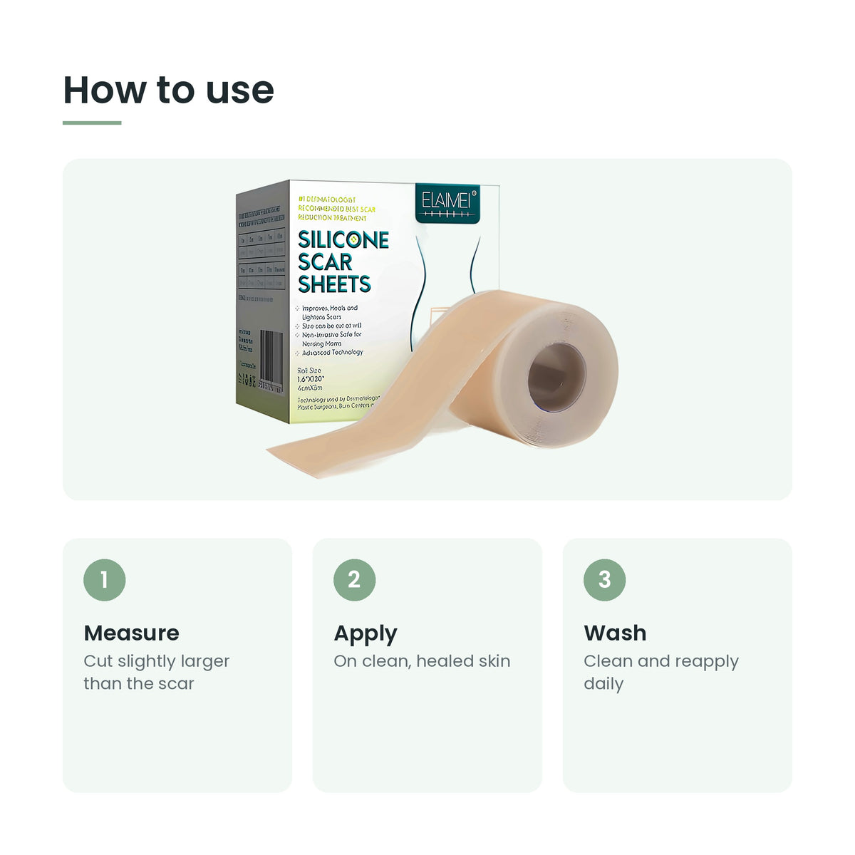 How to use the silicone scar tape roll: measure, apply, wash
