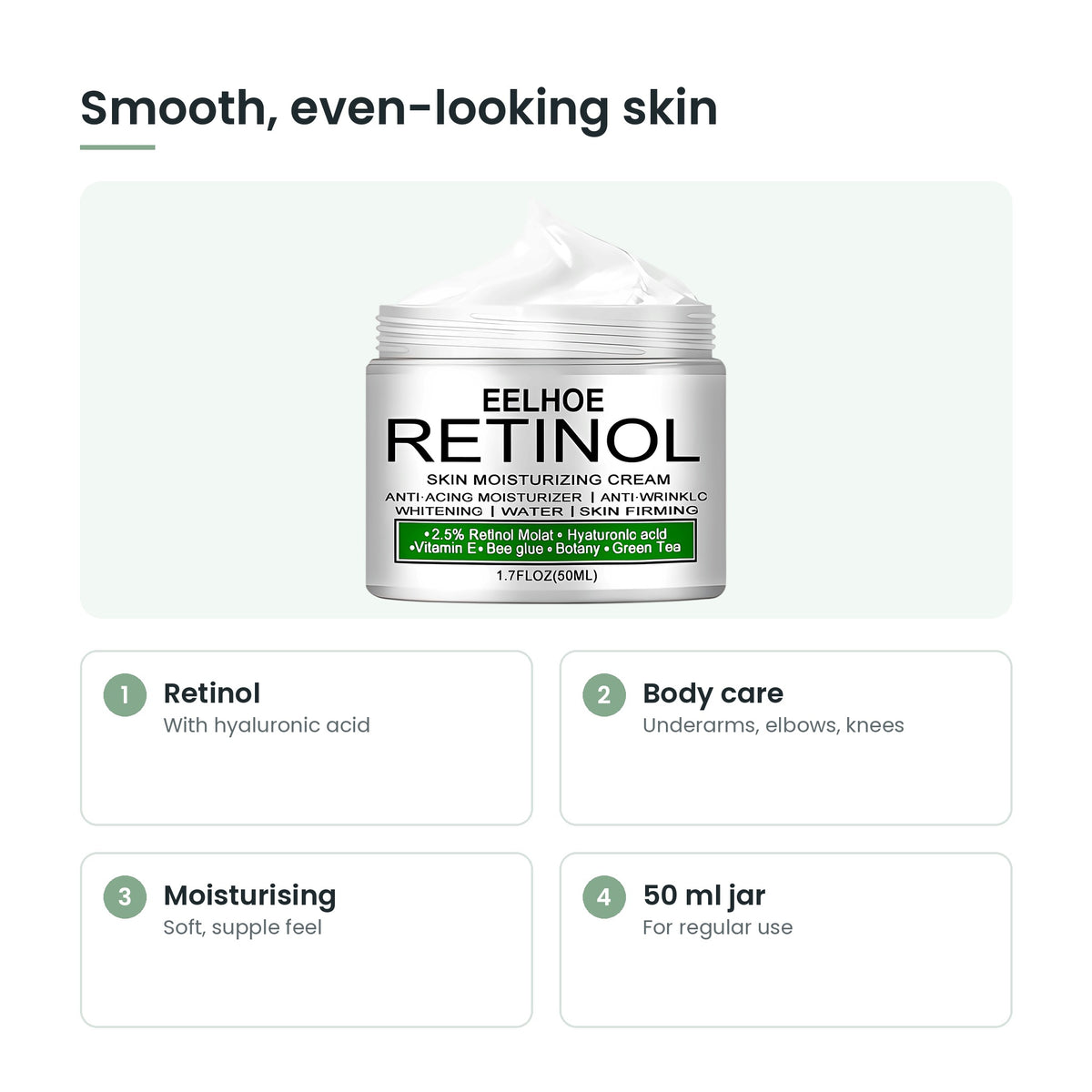 Retinol moisturising cream key features: retinol, body care, moisturising, 50 ml jar