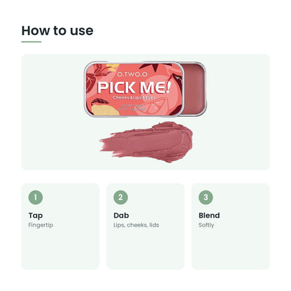 How to use the 3-in-1 lip, cheek and eye colour: tap, dab, blend
