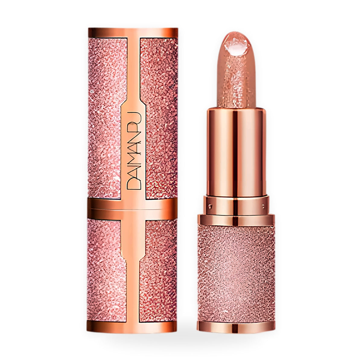 Glitter colour-changing lipstick on a white background