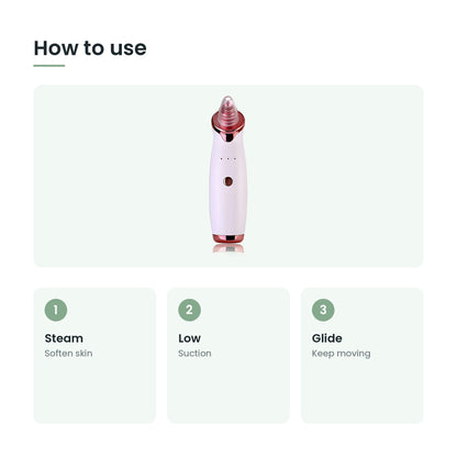 How to use the blackhead vacuum pore cleaner: steam, low, glide