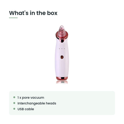 What's in the box: 1 x pore vacuum, interchangeable heads, usb cable