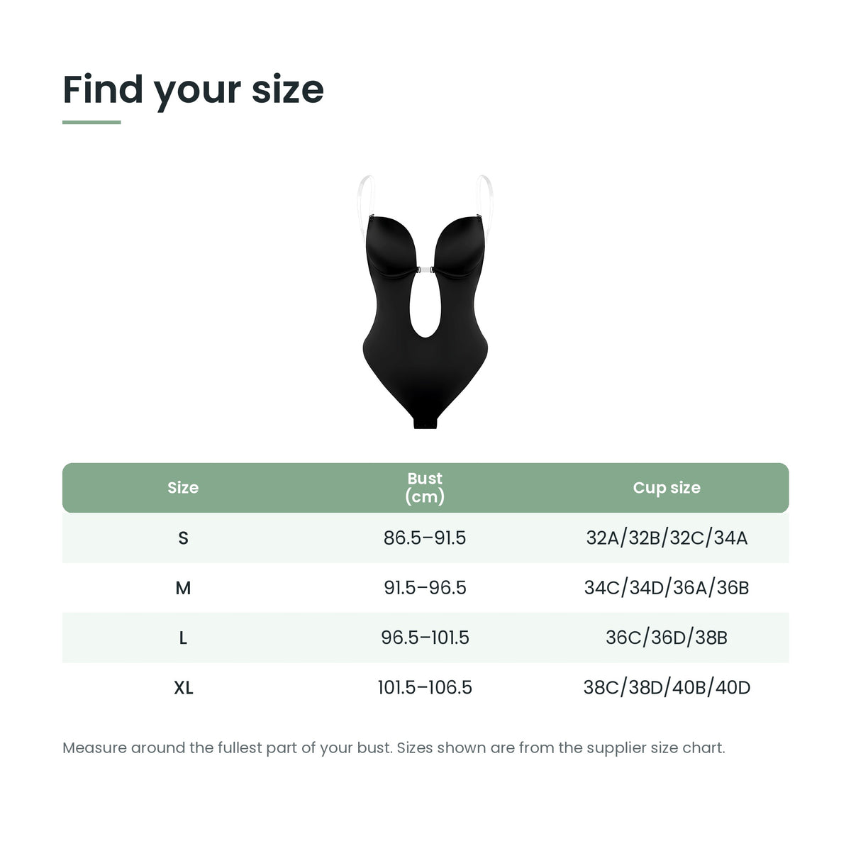 Deep V body shaper size guide