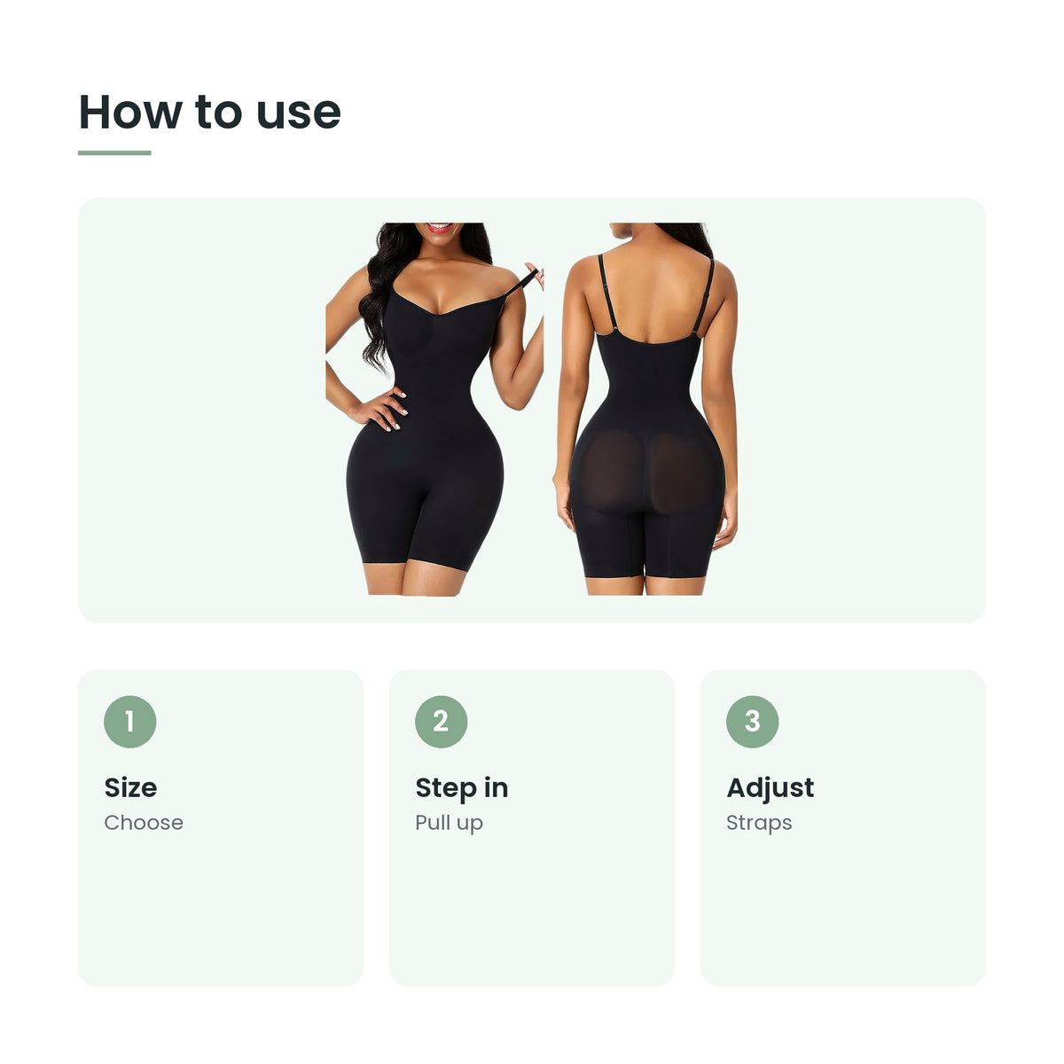 How to use the seamless shaping bodysuit: size, step in, adjust