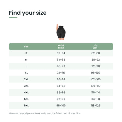 Padded hip shaper shorts size guide