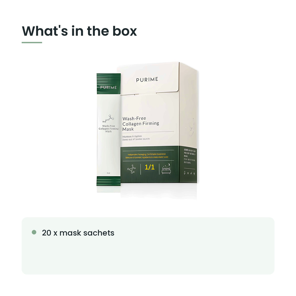 What's in the box: 20 x mask sachets