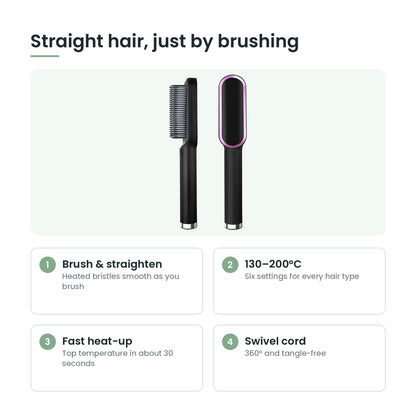 Straightener brush key features: brush and straighten, 6 temperatures, fast heat, swivel cord