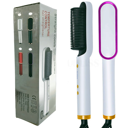White heated hair straightening brush