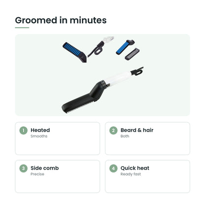 Heated beard straightening comb key features: heated, beard & hair, side comb, quick heat