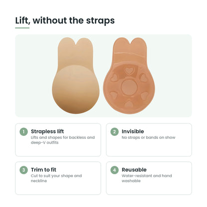 Bra tape key features: strapless lift, invisible, trimmable, reusable