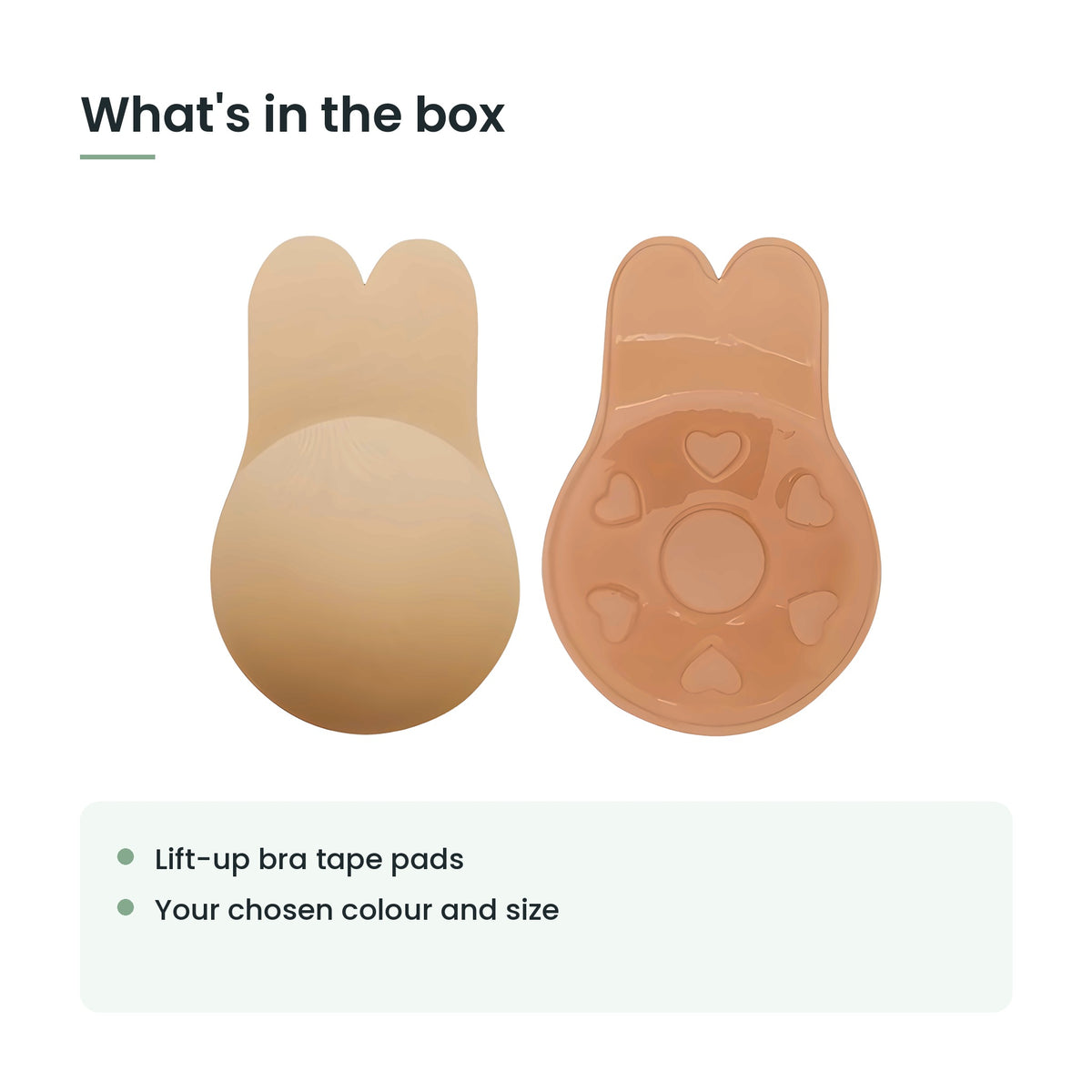 What's in the box: lift-up bra tape pads