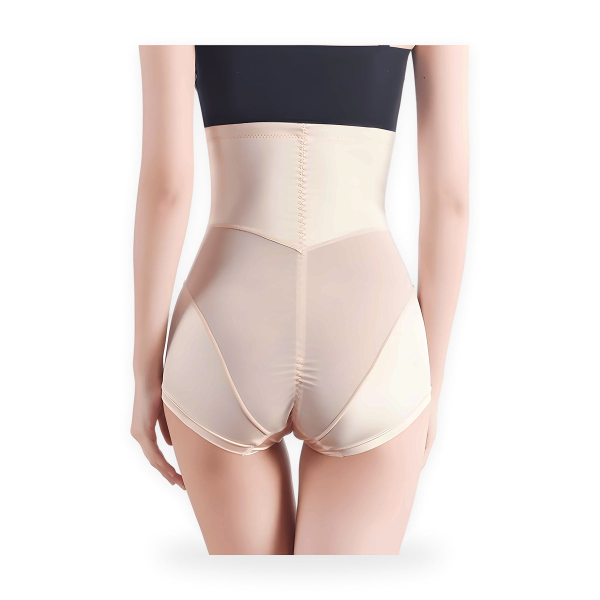 Beige high-waisted tummy control knickers, back view