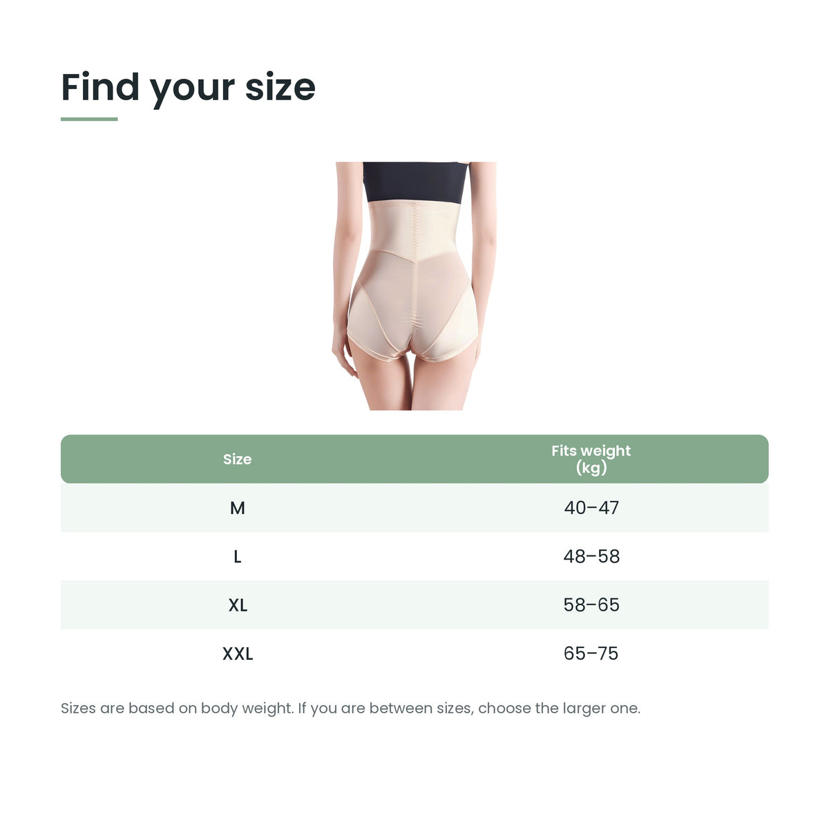 Tummy control knickers size guide by weight