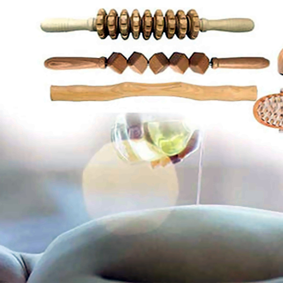 Wooden massage tools in use