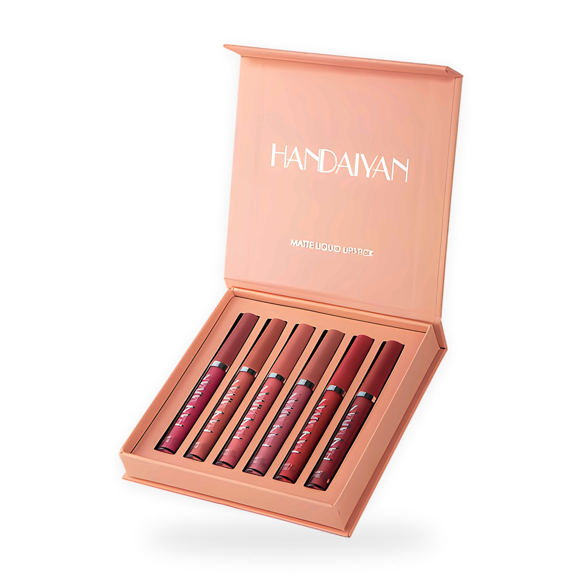 Matte liquid lipstick set on a white background