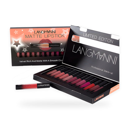 12-piece matte liquid lipstick set on a white background