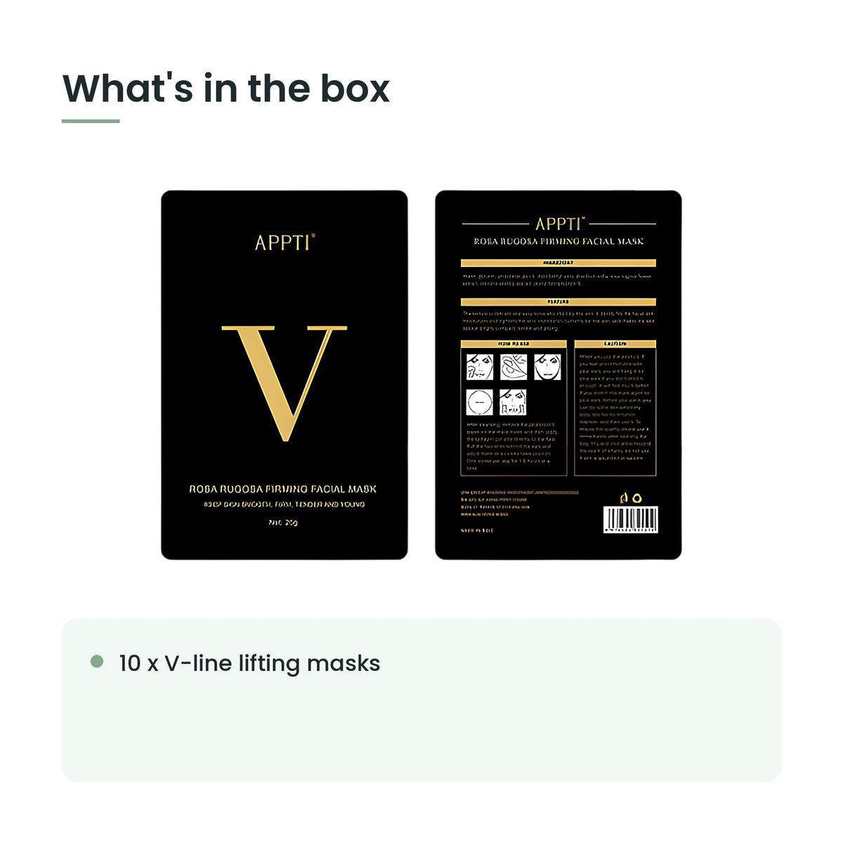What's in the box: 10 x v-line lifting masks
