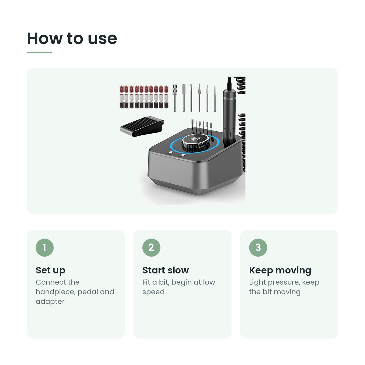 How to use the electric nail drill in three steps