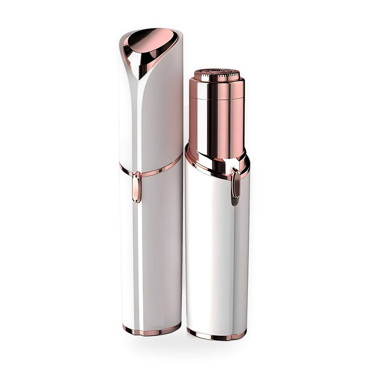 White and pink lipstick-size facial hair removers