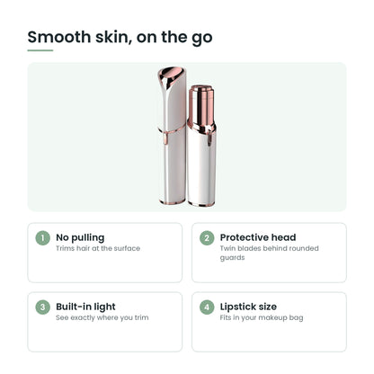 Facial hair remover key features: no pulling, twin blades, light, portable